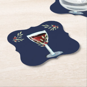 Roter Wein Rose Blume Wasserfarben Navy Blau Untersetzer