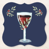 Roter Wein Rose Blume Wasserfarben Navy Blau Untersetzer (Vorderseite)