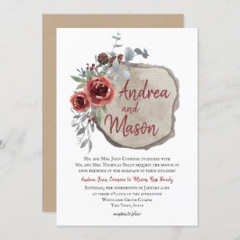 Roter Wein Rose Roter Wald Slice Rustikale Hochzei Einladung