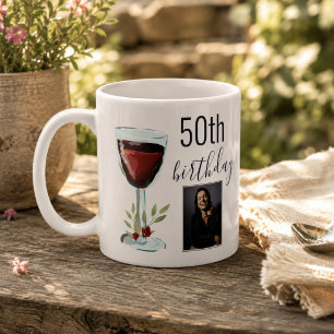 Roter Wein Rose Wasserfarben Foto 50. Geburtstag Kaffeetasse