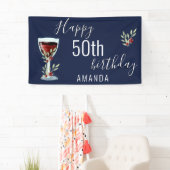 Roter Wein Rose Watercolor Navy Blue 50. Geburtsta Banner (Insitu)