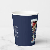 Roter Wein Rose Watercolor Navy Blue 50. Geburtsta Pappbecher (Rechts)
