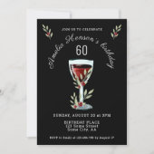 Roter Wein Rose Watercolor Navy Blue 60. Geburtsta Einladung (Vorderseite)