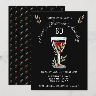 Roter Wein Rose Watercolor Navy Blue 60. Geburtsta Einladung
