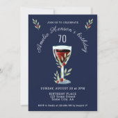 Roter Wein Rose Watercolor Navy Blue 70. Geburtsta Einladung (Vorderseite)