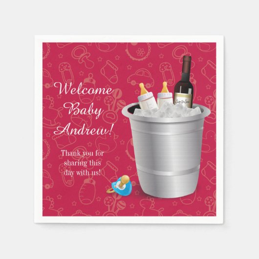 Roter Wein und Babyflaschen Sip and See Serviette (Vorderseite)