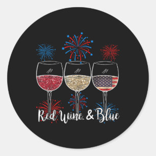 Roter Wein und Blau 4. Juli Wein Rot Blau Runder Aufkleber