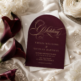 Roter Wein und Gold Klassiker in einer Hochzeit Einladung