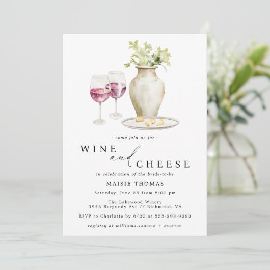 Roter Wein und Käse | Brautparty zur Weinverkostun Einladung (Stehend Vorderseite)