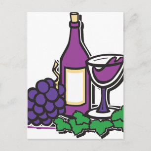 Roter Wein und Lila Trauben Postkarte