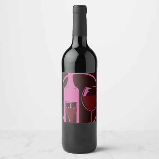 Roter Wein und Trauben Weinetikett (Vorderseite)