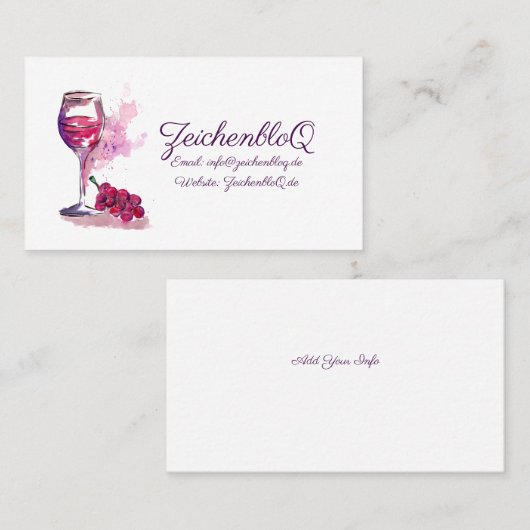 Roter Wein und Weintrauben Visitenkarte (Vorne/Hinten)