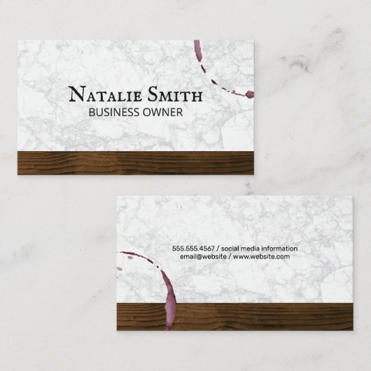 Roter Wein | Weinstock | Marmorholz Visitenkarte (Vorne/Hinten)