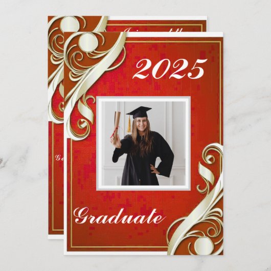 Roter Weißer Abschluss 2025 Einladung (Vorne/Hinten)
