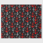 Roter weißer Anker mit schwarzem Hintergrund Geschenkpapier (Flach)