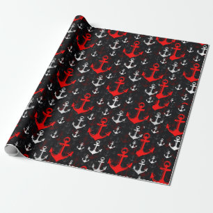 Roter weißer Anker mit schwarzem Hintergrund Geschenkpapier