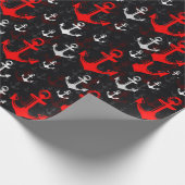 Roter weißer Anker mit schwarzem Hintergrund Geschenkpapier (Ecke)