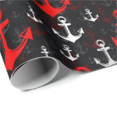 Roter weißer Anker mit schwarzem Hintergrund Geschenkpapier (Rolleneckpunkt)
