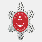 roter weißer Ankerpunkt Benutzerdefinierter Willko Schneeflocken Zinn-Ornament (Rechts)