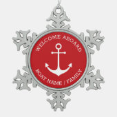 roter weißer Ankerpunkt Benutzerdefinierter Willko Schneeflocken Zinn-Ornament (Vorderseite)