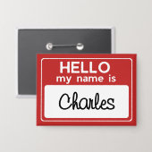 Roter Weißer Benutzerdefinierter Name Hallo Mein N Button (Vorderseite/Rückseite)