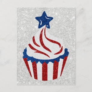 Roter, Weißer & Blauer Cupcake 4. Juli Glitter Postkarte