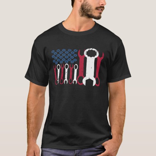 Roter weißer blauer Flagge-Mechaniker USA T-Shirt (Vorderseite)