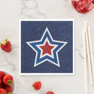 Roter, Weißer, Blauer Stern 4. Juli Glitter Serviette