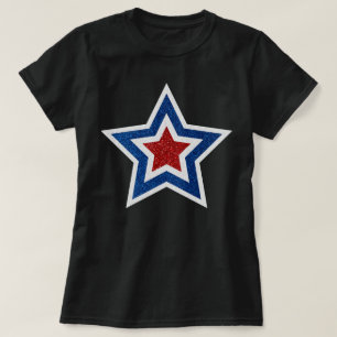 Roter, Weißer, Blauer Stern 4. Juli Glitter T-Shirt