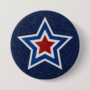 Roter, Weißer, Blauer Stern Juli 4 Glitter Button