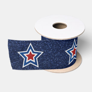 Roter, Weißer, Blauer Stern Juli 4 Glitter Satinband