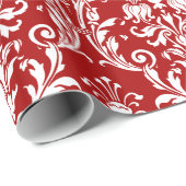 Roter weißer Blumenwirbel Damask Geschenkpapier (Rolleneckpunkt)
