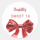 Roter weißer Bogen Sweet 16 Runder Aufkleber (Vorderseite)