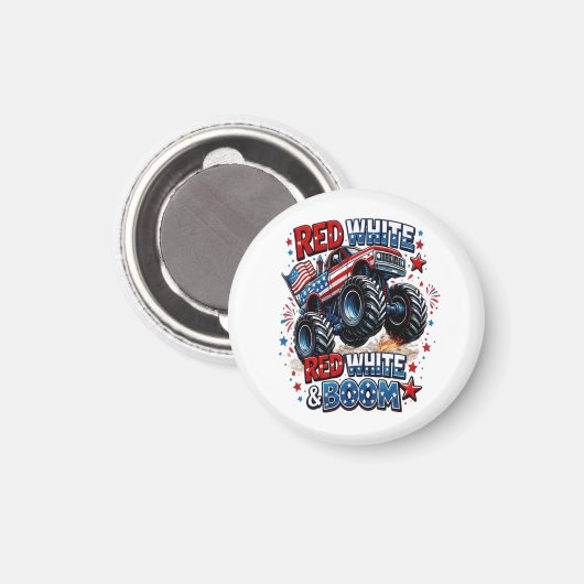 Roter Weißer Boom-Monstertruck Magnet (Vorderseite/Rückseite)