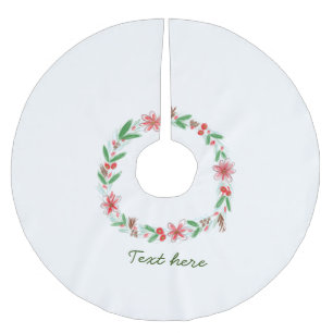 roter weißer floraler Wasserfarbenkranz mit Buchst Polyester Weihnachtsbaumdecke