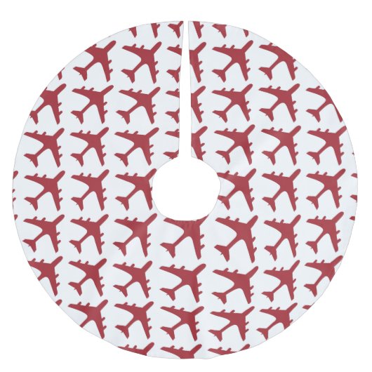 Roter weißer Flugzeugmuster-Baumrock Polyester Weihnachtsbaumdecke (Vorderseite)