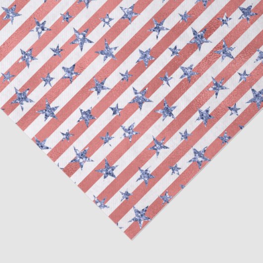 Roter Weißer Glitzer Blaue Stars Streifen Seidenpapier (Detail)