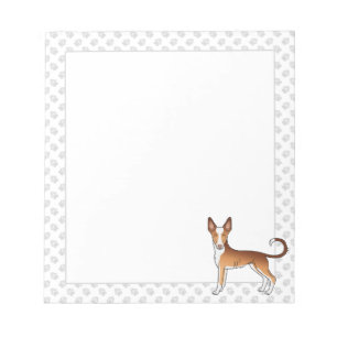 Roter & Weißer Ibizan Hound glatthaariger Hund und Notizblock