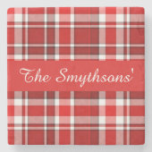 Roter weißer karierter Tartan | addieren Ihren Steinuntersetzer (Vorderseite)
