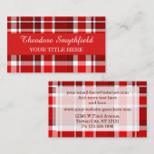 Roter weißer karierter Tartan Visitenkarte (Vorne/Hinten)