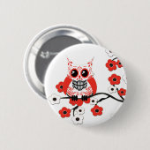 Roter weißer Kirschblüten-Eulen-Knopf Button (Vorne & Hinten)