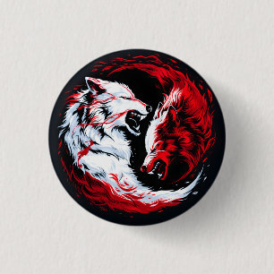 Roter Weißer Kosmischer Wolf Krieger Button