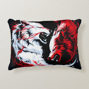 Roter Weißer Kosmischer Wolf Krieger Dekokissen