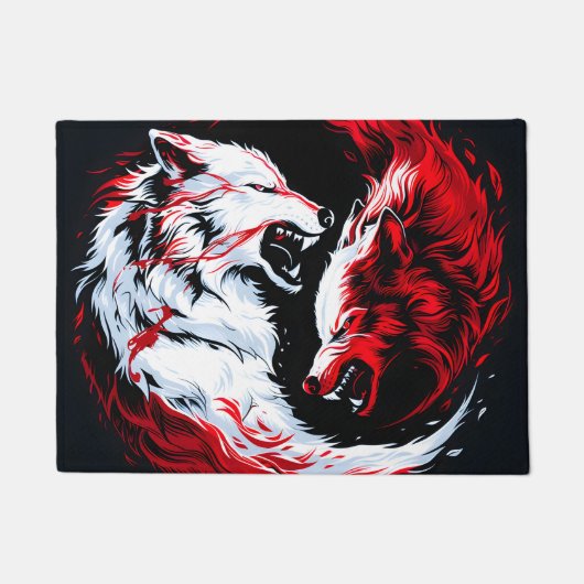 Roter Weißer Kosmischer Wolf Krieger Fußmatte (Vorderseite)