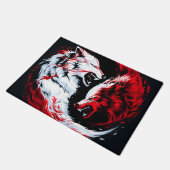 Roter Weißer Kosmischer Wolf Krieger Fußmatte (Schrägansicht)