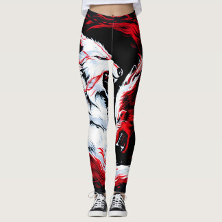 Roter Weißer Kosmischer Wolf Krieger Leggings