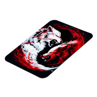 Roter Weißer Kosmischer Wolf Krieger Magnet