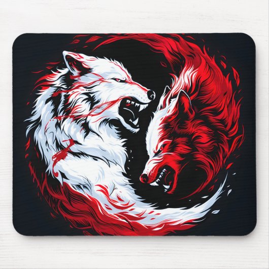 Roter Weißer Kosmischer Wolf Krieger Mousepad (Vorne)