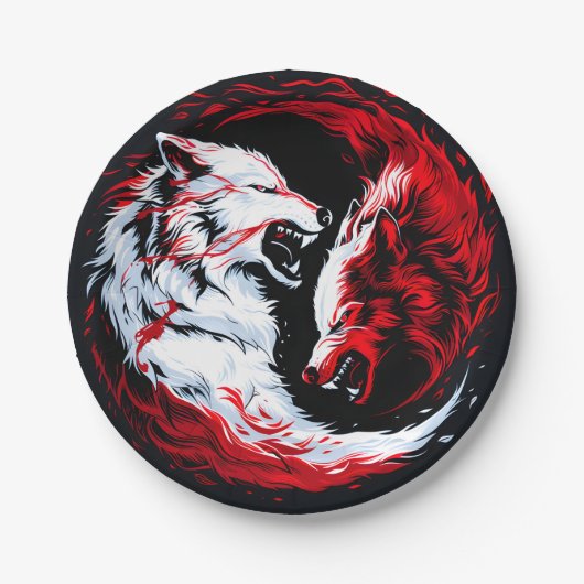 Roter Weißer Kosmischer Wolf Krieger Pappteller (Vorderseite)