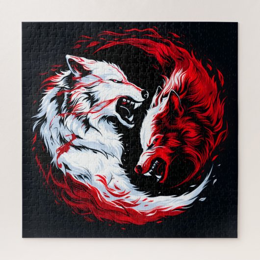 Roter Weißer Kosmischer Wolf Krieger Puzzle (Vertikal)